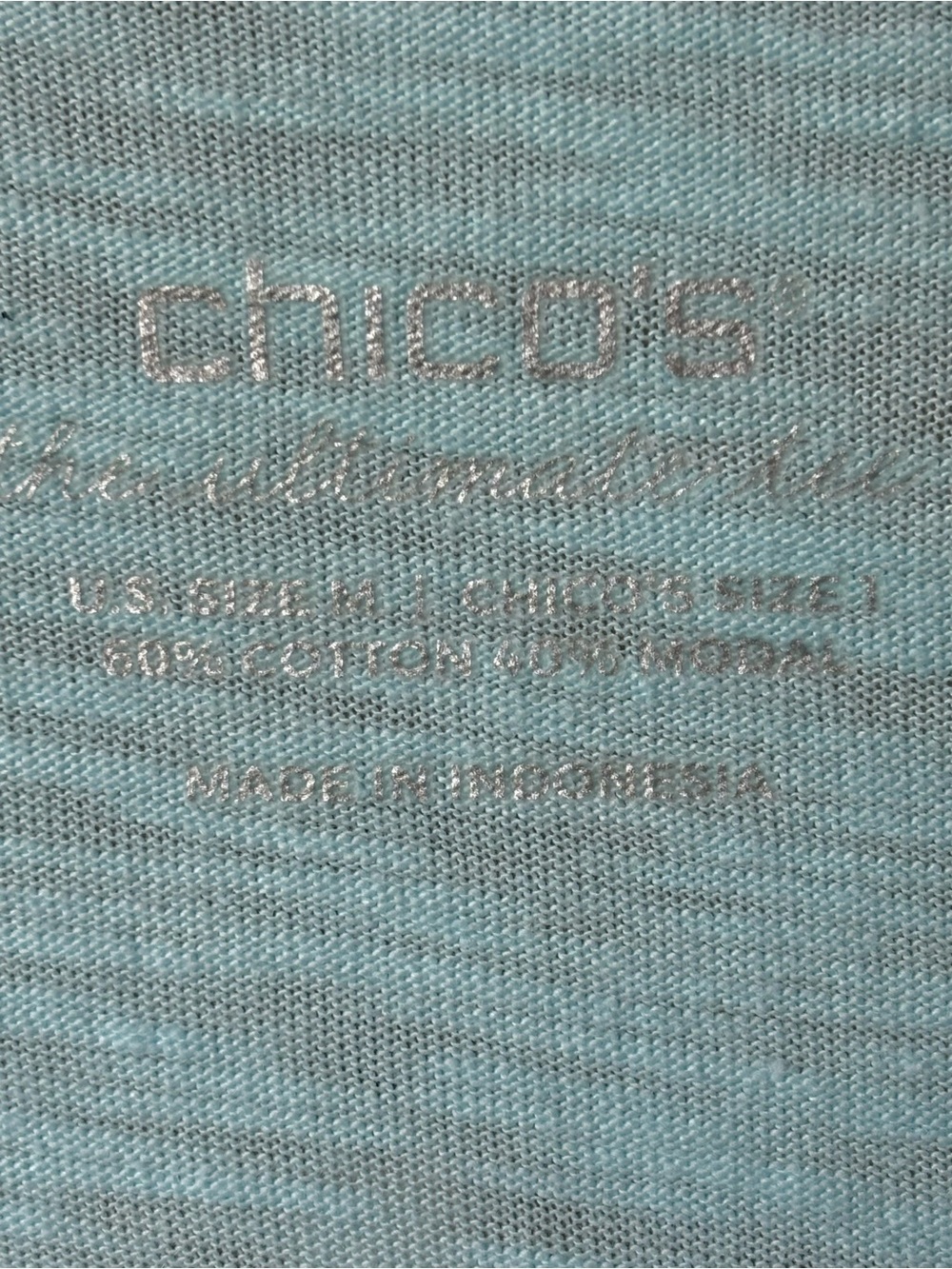 Chico's Light Teal Blue open cardigan with Silver Logo pockets, size medium - Picture 2 of 5